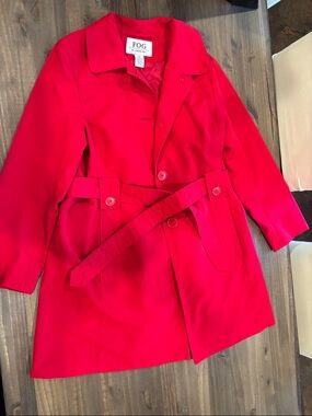 London Fog Bright Red Women’s Belted Pea Coat